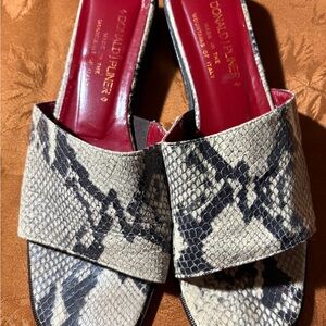 Donald J. Pliner Women's Snakeskin Slide Sandals - Black and Cream